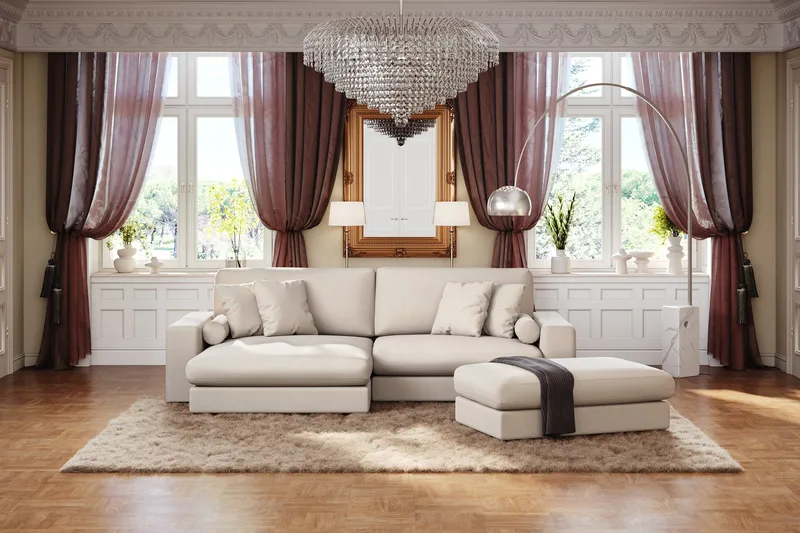 Adelsö by Gynning 4-seter Vendbar L-formet Dyp Divansofa i stoff - Lys beige - Møbler - Sofaer - Sofaer med sjeselong - 4 seters sofa med divan