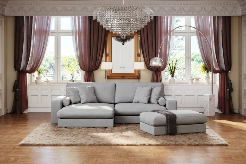 Adelsö by Gynning 4-seter Vendbar L-formet Dyp Divansofa i stoff - Lysegrå - Møbler - Sofaer - Sofaer med sjeselong - 4 seters sofa med divan