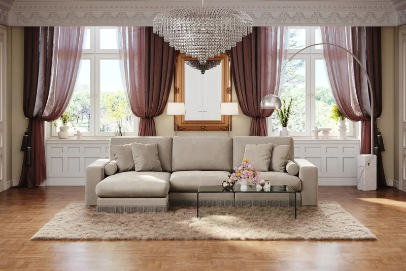 Adelsö by Gynning 5-seter Vendbar L-formet Dyp Divansofa i fløyel - Beige - Møbler - Sofaer - Fløyelssofaer