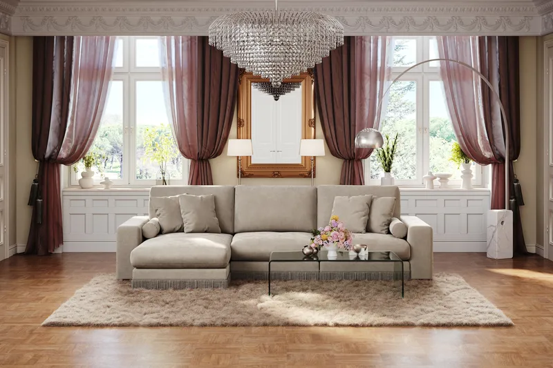 Adelsö by Gynning 5-seter Vendbar L-formet Dyp Divansofa i fløyel - Beige - Møbler - Sofaer - Fløyelssofaer