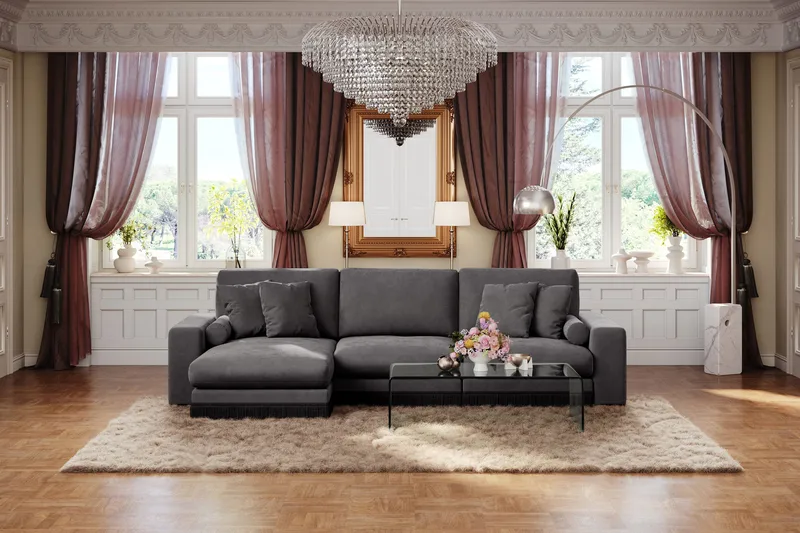 Adelsö by Gynning 5-seter Vendbar L-formet Dyp Divansofa i fløyel - Mørkegrå - Møbler - Sofaer - Fløyelssofaer