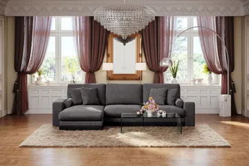 Adelsö by Gynning 5-seter Vendbar L-formet Dyp Divansofa i fløyel - Mørkegrå - Møbler - Sofaer - Fløyelssofaer