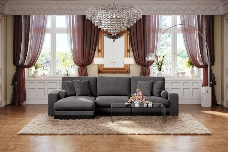 Adelsö by Gynning 5-seter Vendbar L-formet Dyp Divansofa i fløyel - Mørkegrå - Møbler - Sofaer - Fløyelssofaer