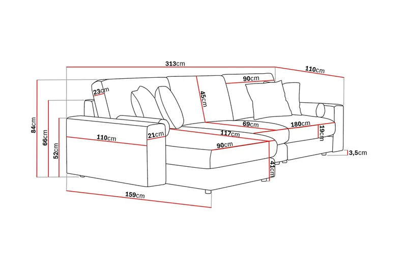 Adelsö by Gynning 5-seter Vendbar L-formet Dyp Divansofa i fløyel - Mørkegrå - Møbler - Sofaer - Fløyelssofaer