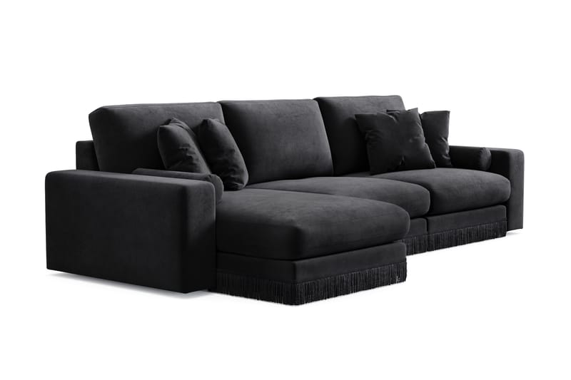 Adelsö by Gynning 5-seter Vendbar L-formet Dyp Divansofa i fløyel - Svart - Møbler - Sofaer - Fløyelssofaer