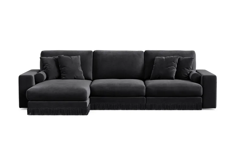 Adelsö by Gynning 5-seter Vendbar L-formet Dyp Divansofa i fløyel, Svart
