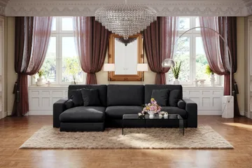 Adelsö by Gynning 5-seter Vendbar L-formet Dyp Divansofa i fløyel - Svart - Møbler - Sofaer - Fløyelssofaer