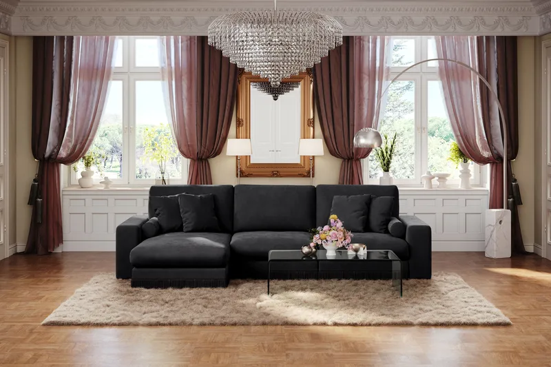 Adelsö by Gynning 5-seter Vendbar L-formet Dyp Divansofa i fløyel - Svart - Møbler - Sofaer - Fløyelssofaer