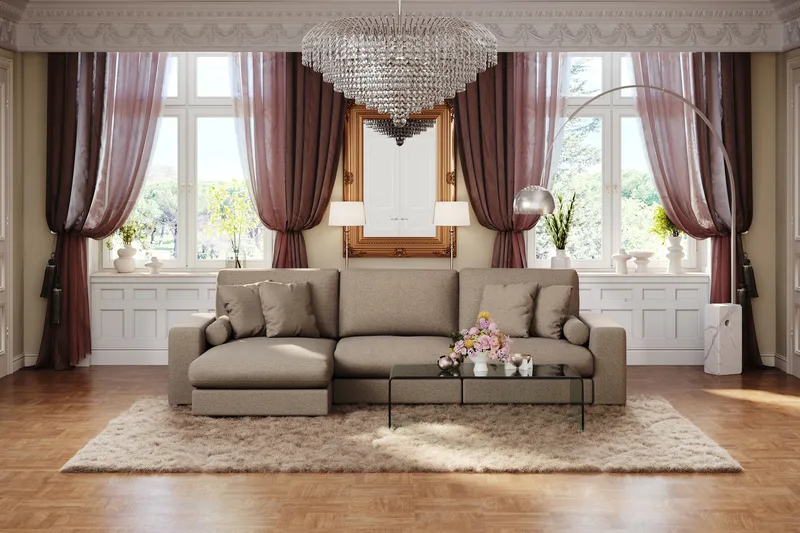 Adelsö by Gynning 5-seter Vendbar L-formet Dyp Divansofa i stoff - Brun - Møbler - Sofaer - Sofaer med sjeselong