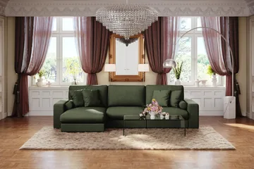 Adelsö by Gynning 5-seter Vendbar L-formet Dyp Divansofa i stoff - Grön - Møbler - Sofaer - Sofaer med sjeselong