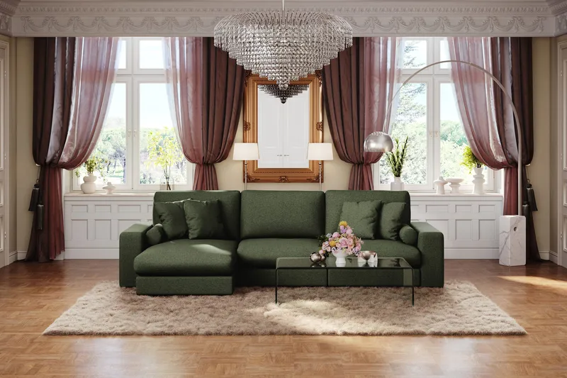 Adelsö by Gynning 5-seter Vendbar L-formet Dyp Divansofa i stoff - Grön - Møbler - Sofaer - Sofaer med sjeselong