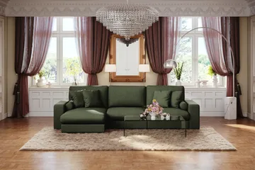 Adelsö by Gynning 5-seter Vendbar L-formet Dyp Divansofa i stoff - Grön - Møbler - Sofaer - Sofaer med sjeselong