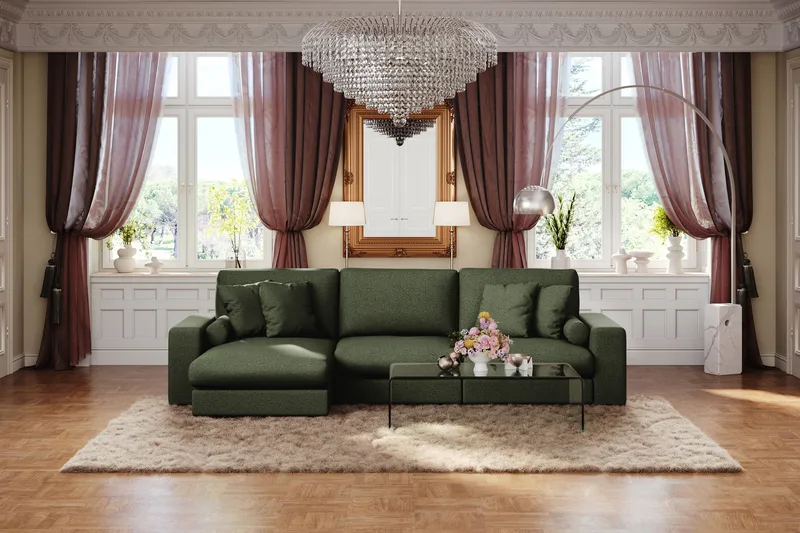 Adelsö by Gynning 5-seter Vendbar L-formet Dyp Divansofa i stoff - Grön - Møbler - Sofaer - Sofaer med sjeselong