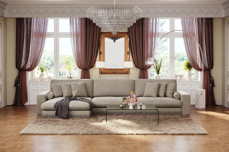 Adelsö by Gynning 6-seter Vendbar L-formet Dyp Divansofa i fløyel - Beige - Møbler - Sofaer - Fløyelssofaer