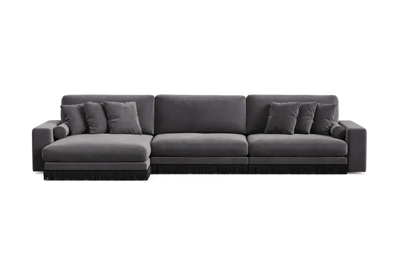 Adelsö by Gynning 6-seter Vendbar L-formet Dyp Divansofa i fløyel, Mørkegrå