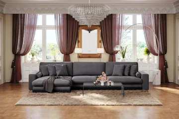 Adelsö by Gynning 6-seter Vendbar L-formet Dyp Divansofa i fløyel - Mørkegrå - Møbler - Sofaer - Fløyelssofaer