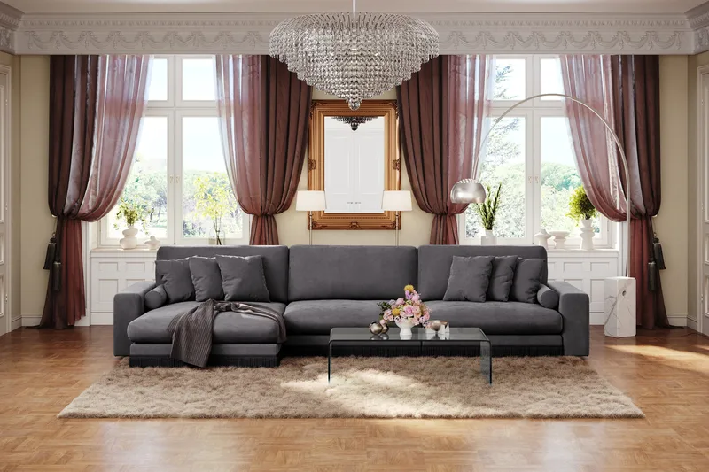 Adelsö by Gynning 6-seter Vendbar L-formet Dyp Divansofa i fløyel - Mørkegrå - Møbler - Sofaer - Fløyelssofaer