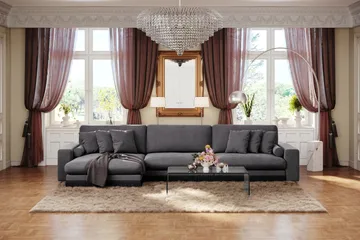 Adelsö by Gynning 6-seter Vendbar L-formet Dyp Divansofa i fløyel - Mørkegrå - Møbler - Sofaer - Fløyelssofaer