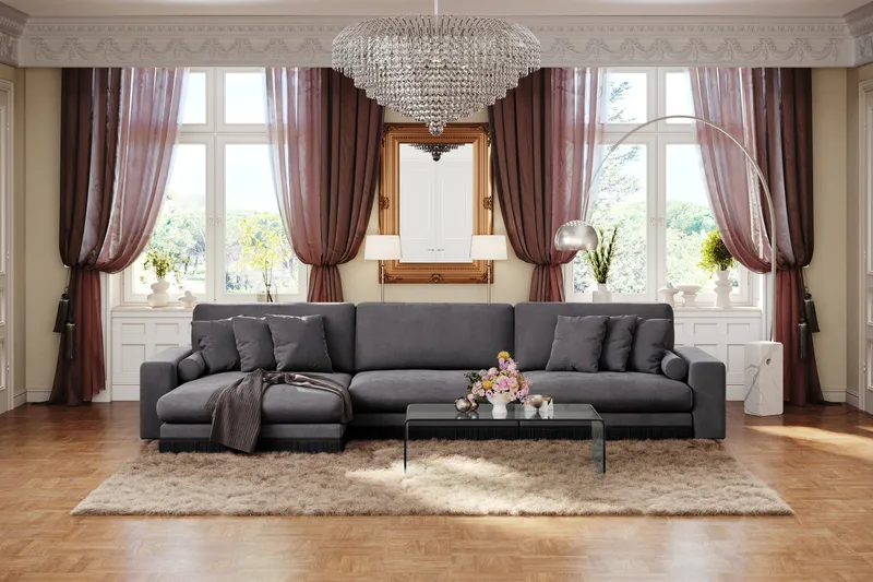 Adelsö by Gynning 6-seter Vendbar L-formet Dyp Divansofa i fløyel - Mørkegrå - Møbler - Sofaer - Fløyelssofaer