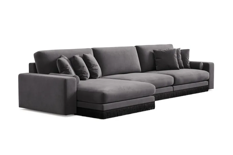 Adelsö by Gynning 6-seter Vendbar L-formet Dyp Divansofa i fløyel - Mørkegrå - Møbler - Sofaer - Fløyelssofaer