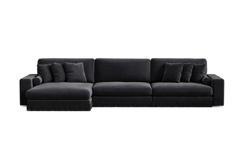 Adelsö by Gynning 6-seter Vendbar L-formet Dyp Divansofa i fløyel, Svart