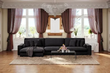 Adelsö by Gynning 6-seter Vendbar L-formet Dyp Divansofa i fløyel - Svart - Møbler - Sofaer - Fløyelssofaer