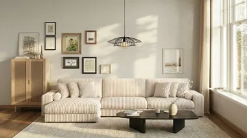 Adelsö by Gynning 6-seter Vendbar L-formet Dyp Divansofa i Manchester - Beige - Møbler - Sofaer - Sofaer med sjeselong