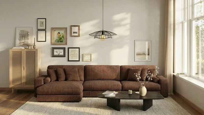 Adelsö by Gynning 6-seter Vendbar L-formet Dyp Divansofa i Manchester - Mørkebrun - Møbler - Sofaer - Sofaer med sjeselong