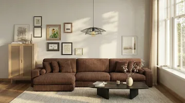 Adelsö by Gynning 6-seter Vendbar L-formet Dyp Divansofa i Manchester - Mørkebrun - Møbler - Sofaer - Sofaer med sjeselong