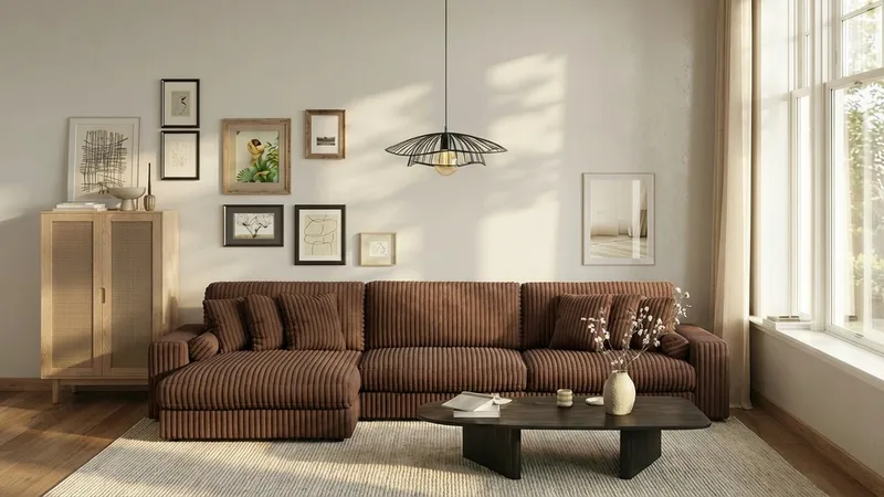 Adelsö by Gynning 6-seter Vendbar L-formet Dyp Divansofa i Manchester - Mørkebrun - Møbler - Sofaer - Sofaer med sjeselong