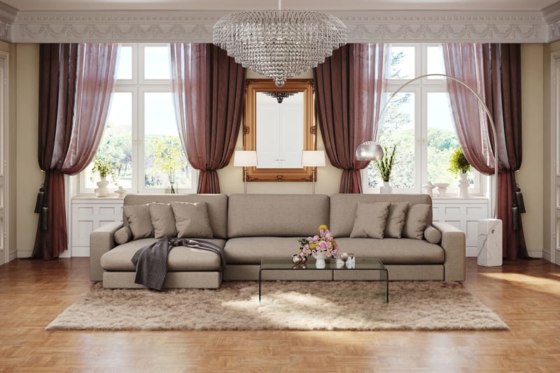 Adelsö by Gynning 6-seter Vendbar L-formet Dyp Divansofa i stoff - Brun - Møbler - Sofaer - Sofaer med sjeselong