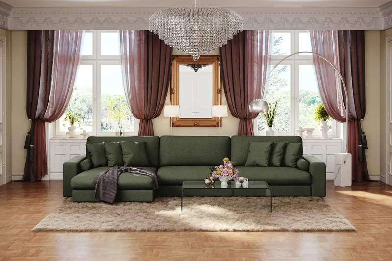 Adelsö by Gynning 6-seter Vendbar L-formet Dyp Divansofa i stoff - Grön - Møbler - Sofaer - Sofaer med sjeselong