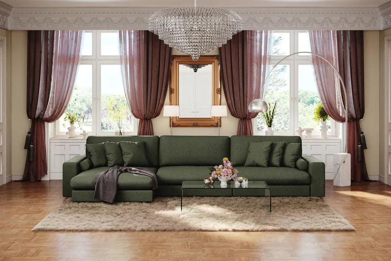 Adelsö by Gynning 6-seter Vendbar L-formet Dyp Divansofa i stoff - Grön - Møbler - Sofaer - Sofaer med sjeselong