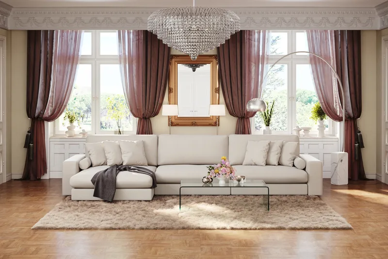 Adelsö by Gynning 6-seter Vendbar L-formet Dyp Divansofa i stoff - Lys beige - Møbler - Sofaer - Sofaer med sjeselong