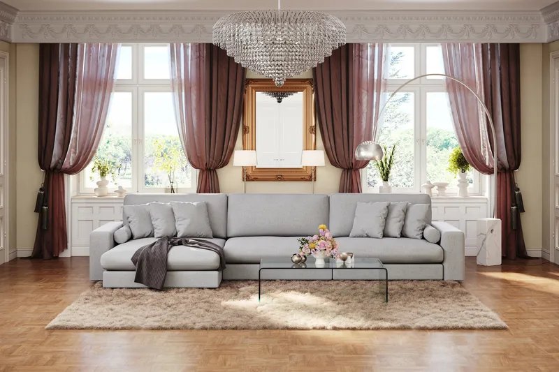 Adelsö by Gynning 6-seter Vendbar L-formet Dyp Divansofa i stoff - Lysegrå - Møbler - Sofaer - Sofaer med sjeselong