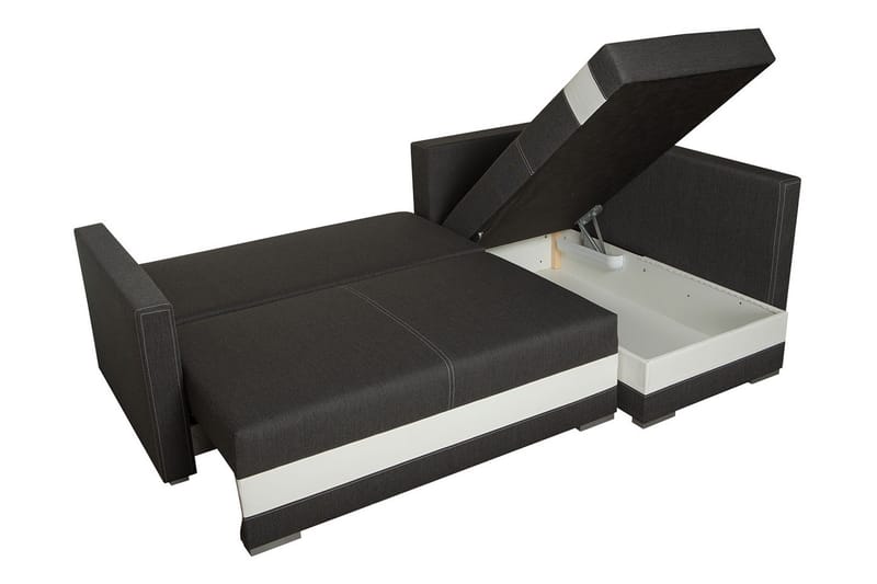 Alba 4-seters Venstrevendt L-formet Sovesofa 143x200 cm med Oppbevaring i Stoff - Grå - Møbler - Sofaer - Skinnsofaer