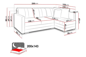 Alba 4-seters Venstrevendt L-formet Sovesofa 143x200 cm med Oppbevaring i Stoff - Grå - Møbler - Sofaer - Skinnsofaer