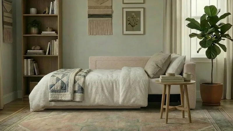 Alnaryd 2-3seters Sovesofa med Nedfellbar Armlene - Beige - Møbler - Sofaer - Sovesofaer - 2 seters sovesofa