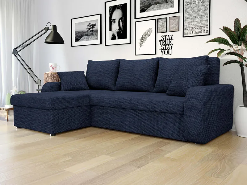 Alvared 3-seter Venstrevendt L-formet Sofa med Sjeselong med Oppbevaring i Bouclé - Blå - Møbler - Sofaer - Sofaer med sjeselong
