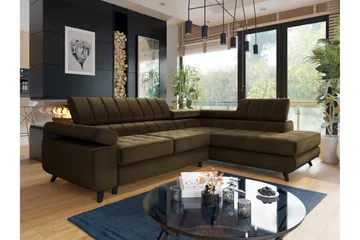 Amshyttan Sofa med Sjeselong 3-seter - Brun - Møbler - Sofaer - Fløyelssofaer