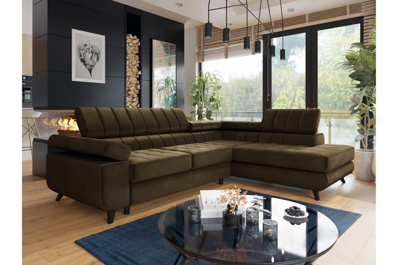 Amshyttan Sofa med Sjeselong 3-seter - Brun - Møbler - Sofaer - Fløyelssofaer