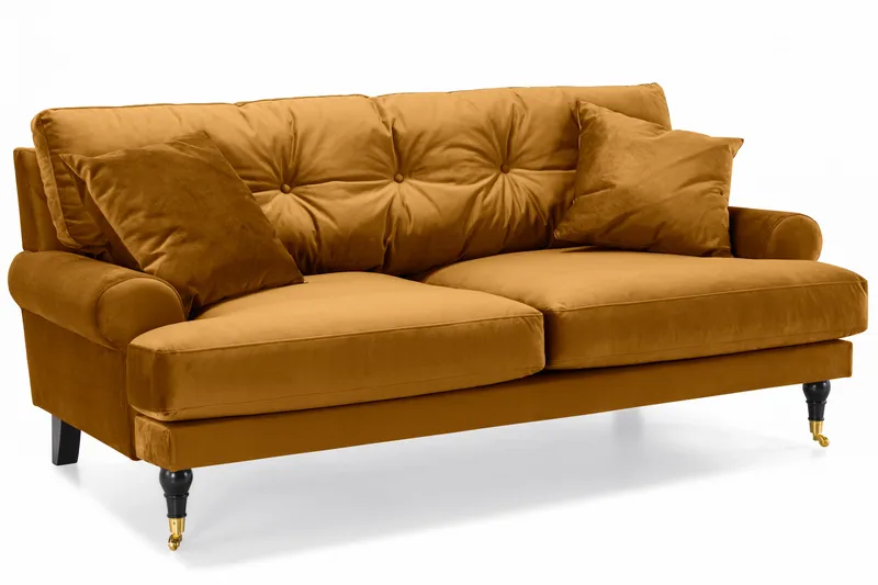 Andrew Sofagruppe 3-seter + 2-seter Sofa + Lenestol + Fotskammel i Fløyel - Mørk gul - Møbler - Sofaer - Fløyelssofaer