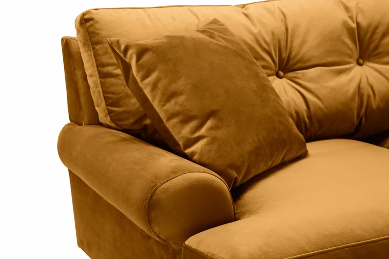 Andrew Sofagruppe 3-seter + 2-seter Sofa + Lenestol + Fotskammel i Fløyel - Mørk gul - Møbler - Sofaer - Fløyelssofaer
