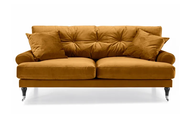 Andrew Sofagruppe 3-seter + 2-seter Sofa + Lenestol + Fotskammel i Fløyel - Mørk gul - Møbler - Sofaer - Fløyelssofaer