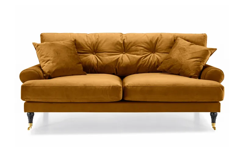 Andrew Sofagruppe 3-seter + 2-seter Sofa + Lenestol + Fotskammel i Fløyel, Mørk gul