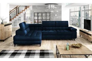 Azoulay Hjørnesofa Venstre - Mørkeblå - Møbler - Sofaer - Fløyelssofaer