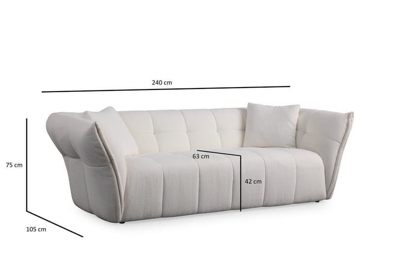 Azzo 3-seters Sofa - Hvit - Møbler - Sofaer - 3 seter sofa
