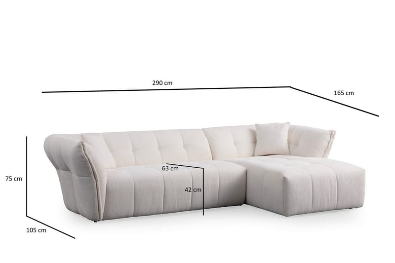 Azzo 4-seters Sofa med Divan - Hvit - Møbler - Sofaer - Sofaer med sjeselong - 4 seters sofa med divan