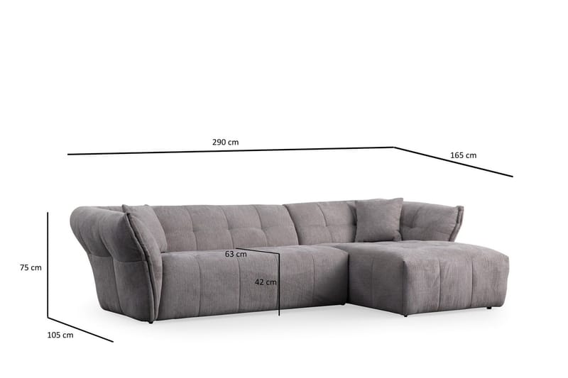 Azzo 4-seters Sofa med Divan - Lysegrå - Møbler - Sofaer - Sofaer med sjeselong - 4 seters sofa med divan
