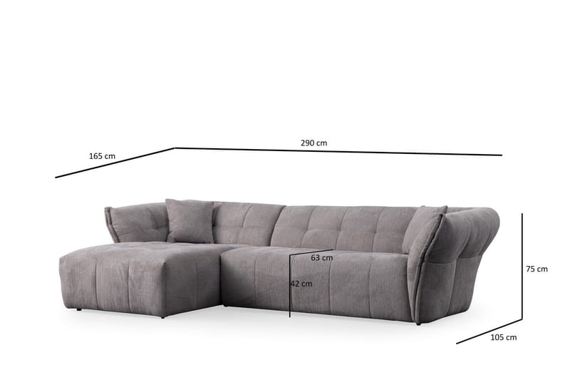 Azzo 4-seters Sofa med Divan - Lysegrå - Møbler - Sofaer - Sofaer med sjeselong - 4 seters sofa med divan